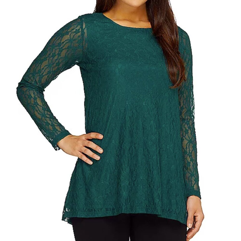 Joan Rivers Lace Swing Top with High-Low Hem  16751